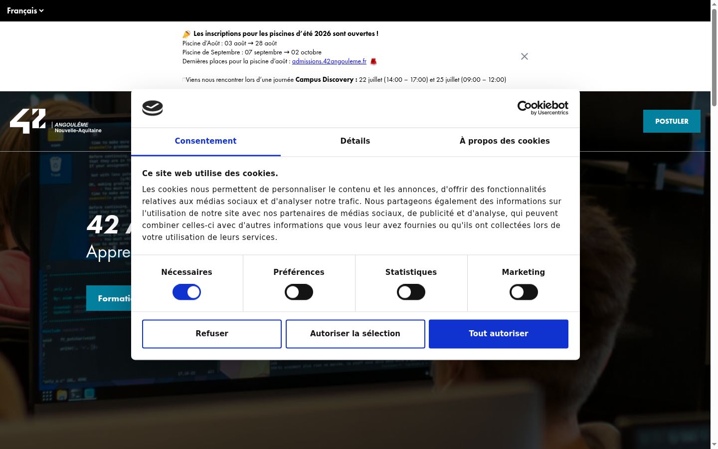 Screenshot of the consent banner shown before any interaction