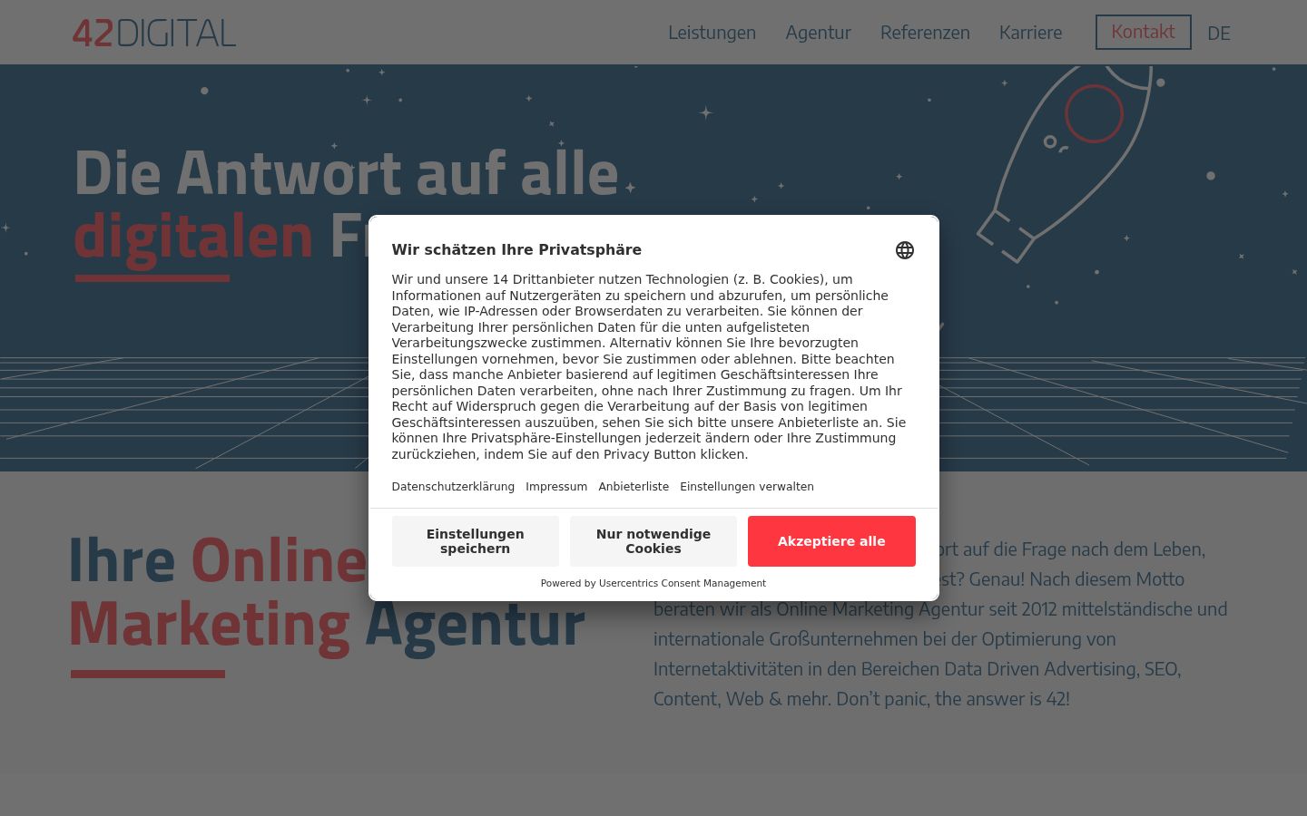 Screenshot des Einwilligungsbanners vor jeglicher Interaktion