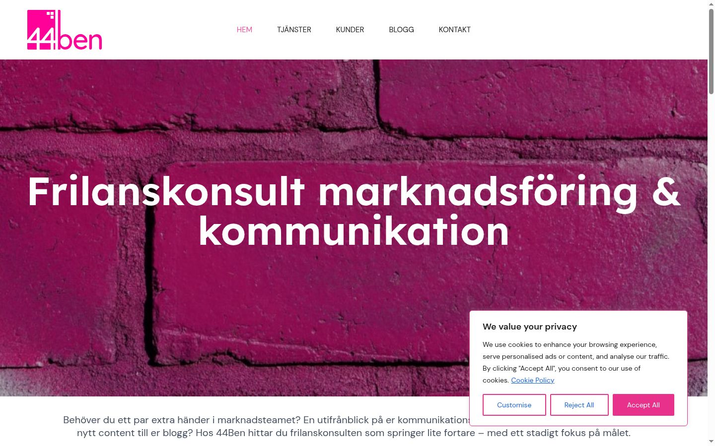 Skärmbild av samtyckesbannern som visades före någon interaktion