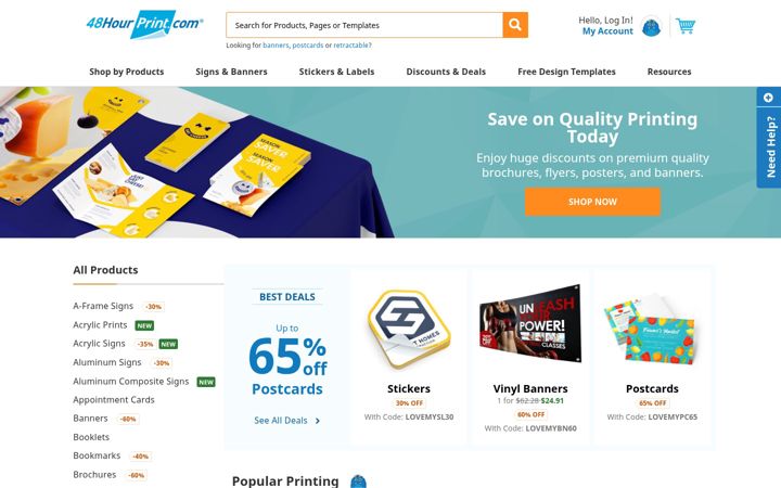 Captură de ecran a 48hourprint.com