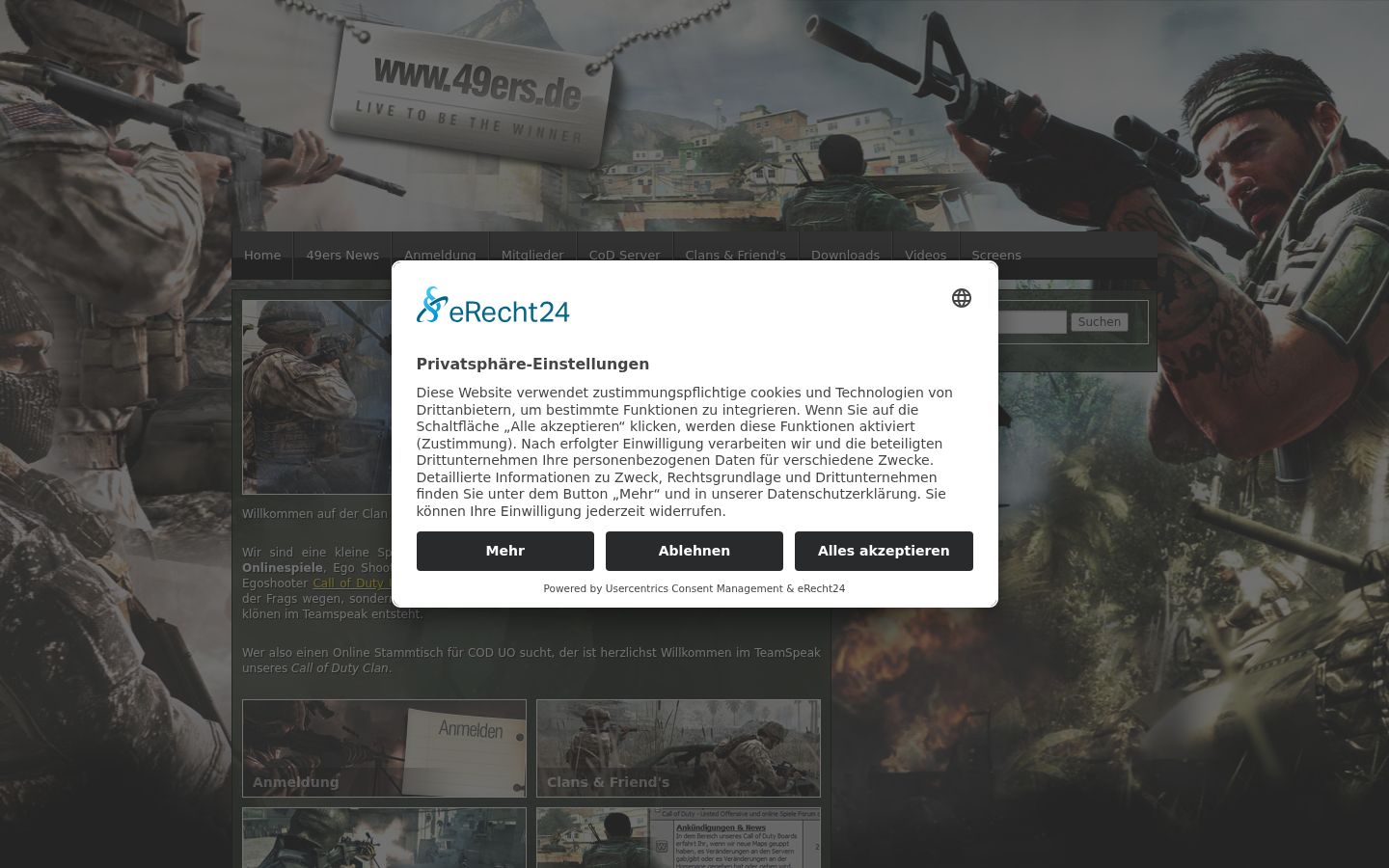Screenshot des Einwilligungsbanners vor jeglicher Interaktion