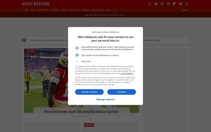 Screenshot of 49erswebzone.com
