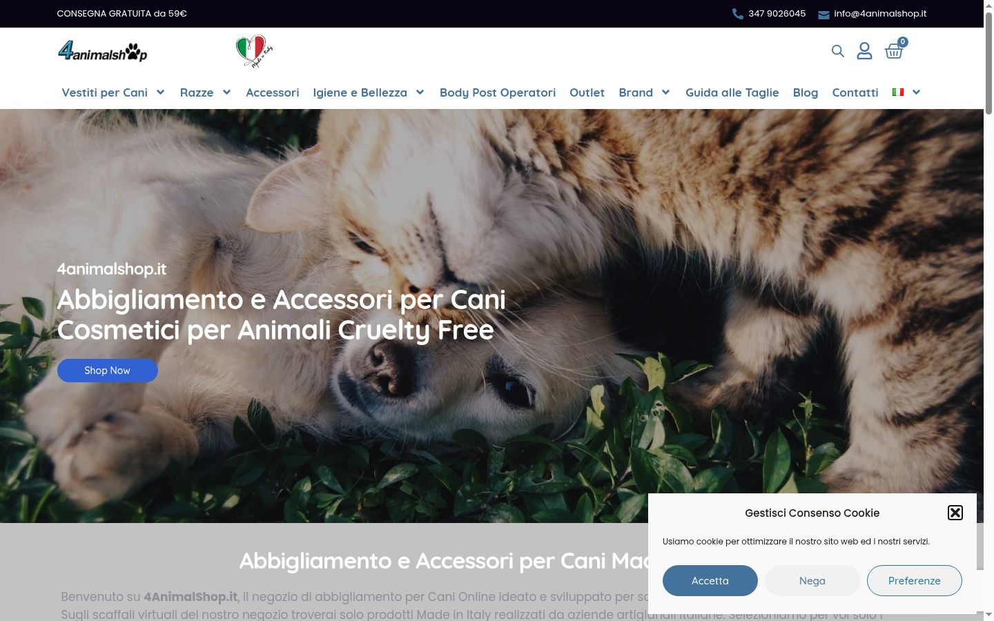 Screenshot del banner di consenso mostrato prima di qualsiasi interazione