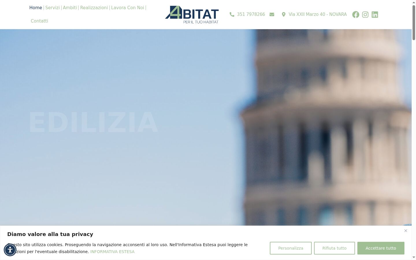 Screenshot del banner di consenso mostrato prima di qualsiasi interazione
