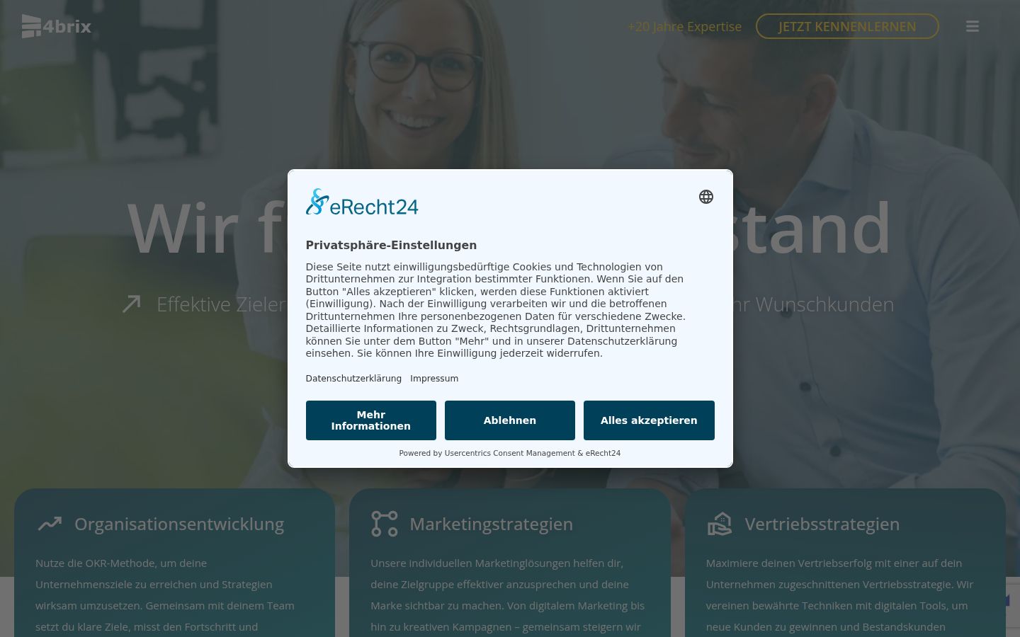 Screenshot des Einwilligungsbanners vor jeglicher Interaktion