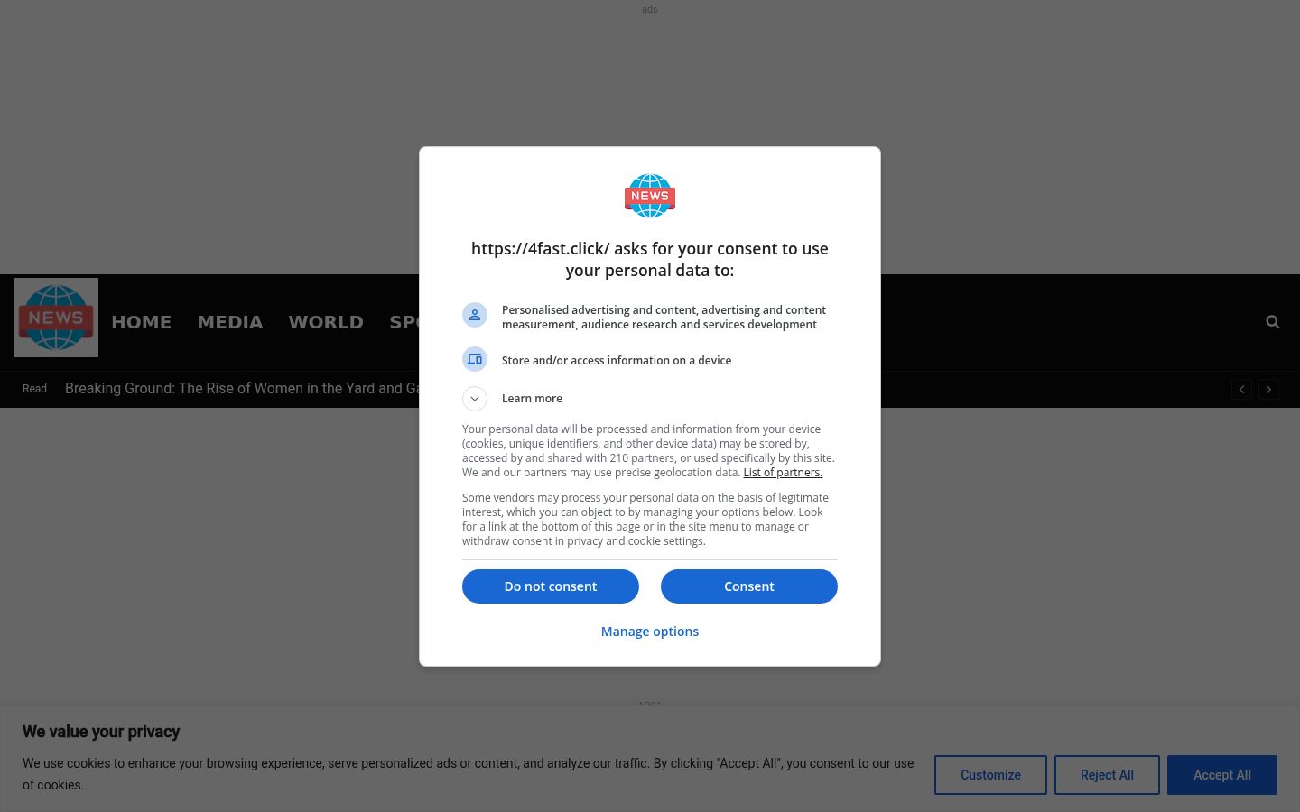 Screenshot des Einwilligungsbanners vor jeglicher Interaktion
