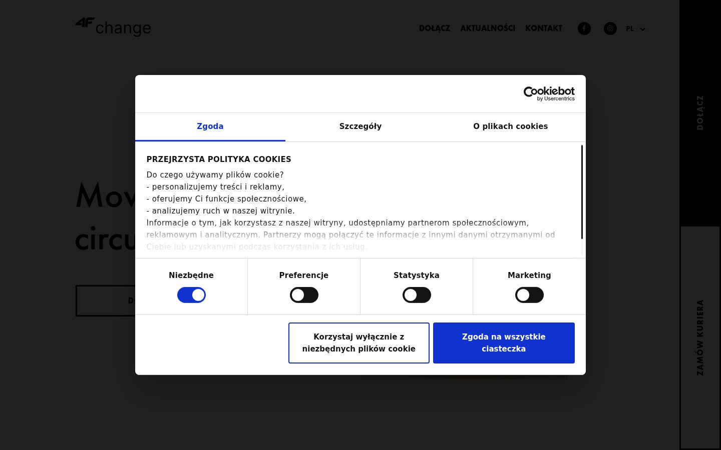 Posnetek zaslona pasice za privolitev, prikazane pred kakršno koli interakcijo