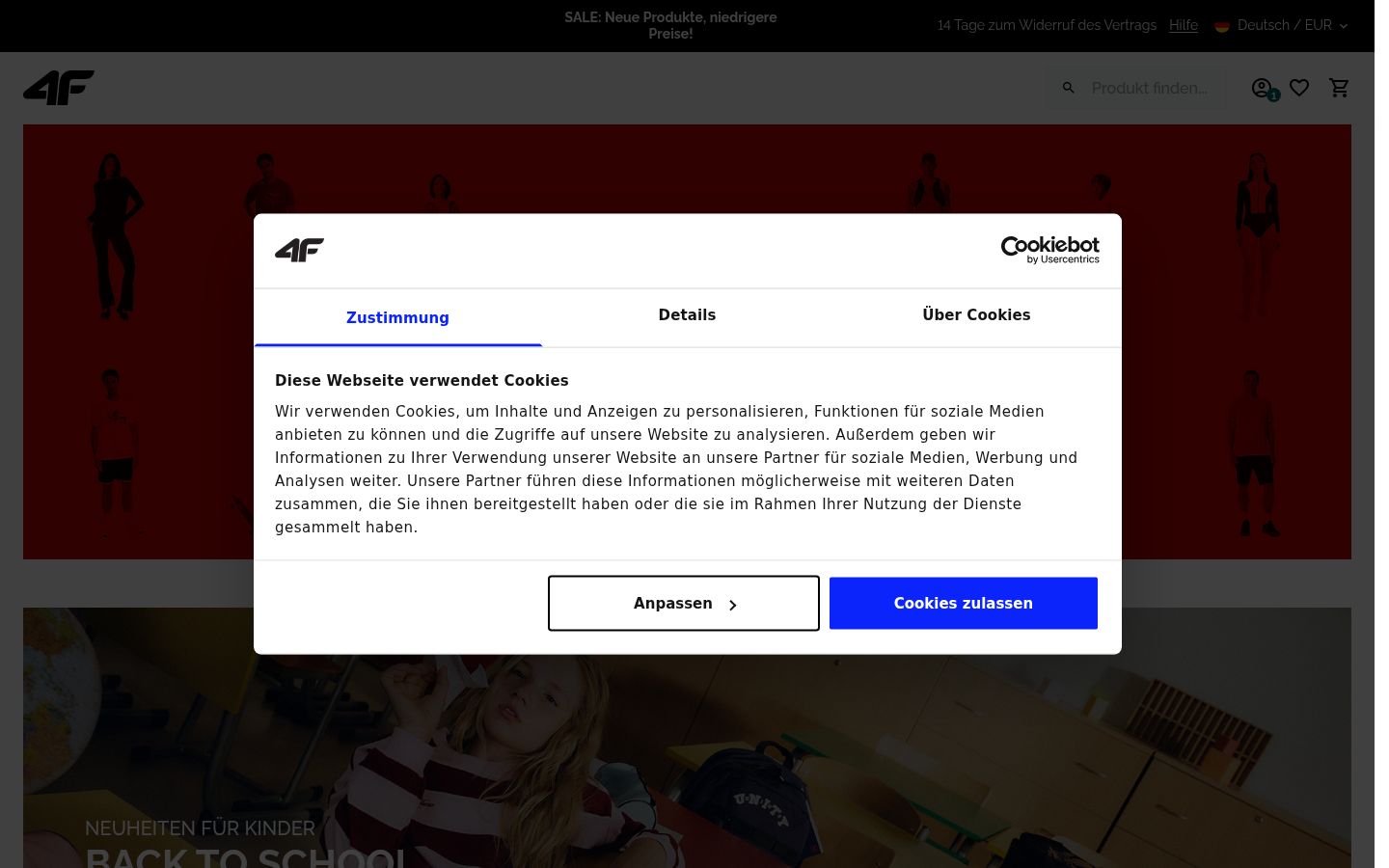 Screenshot del banner di consenso mostrato prima di qualsiasi interazione