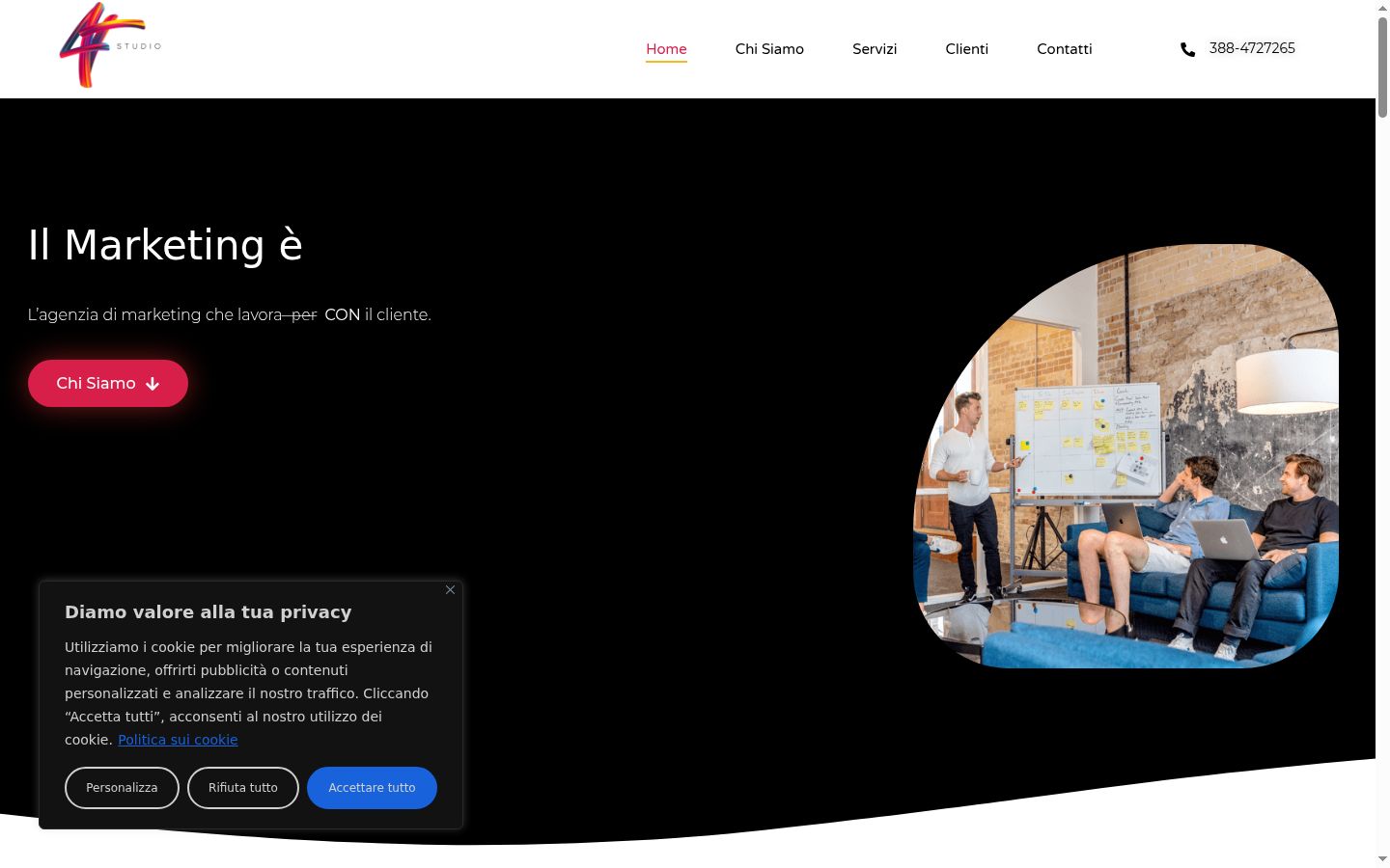 Screenshot del banner di consenso mostrato prima di qualsiasi interazione