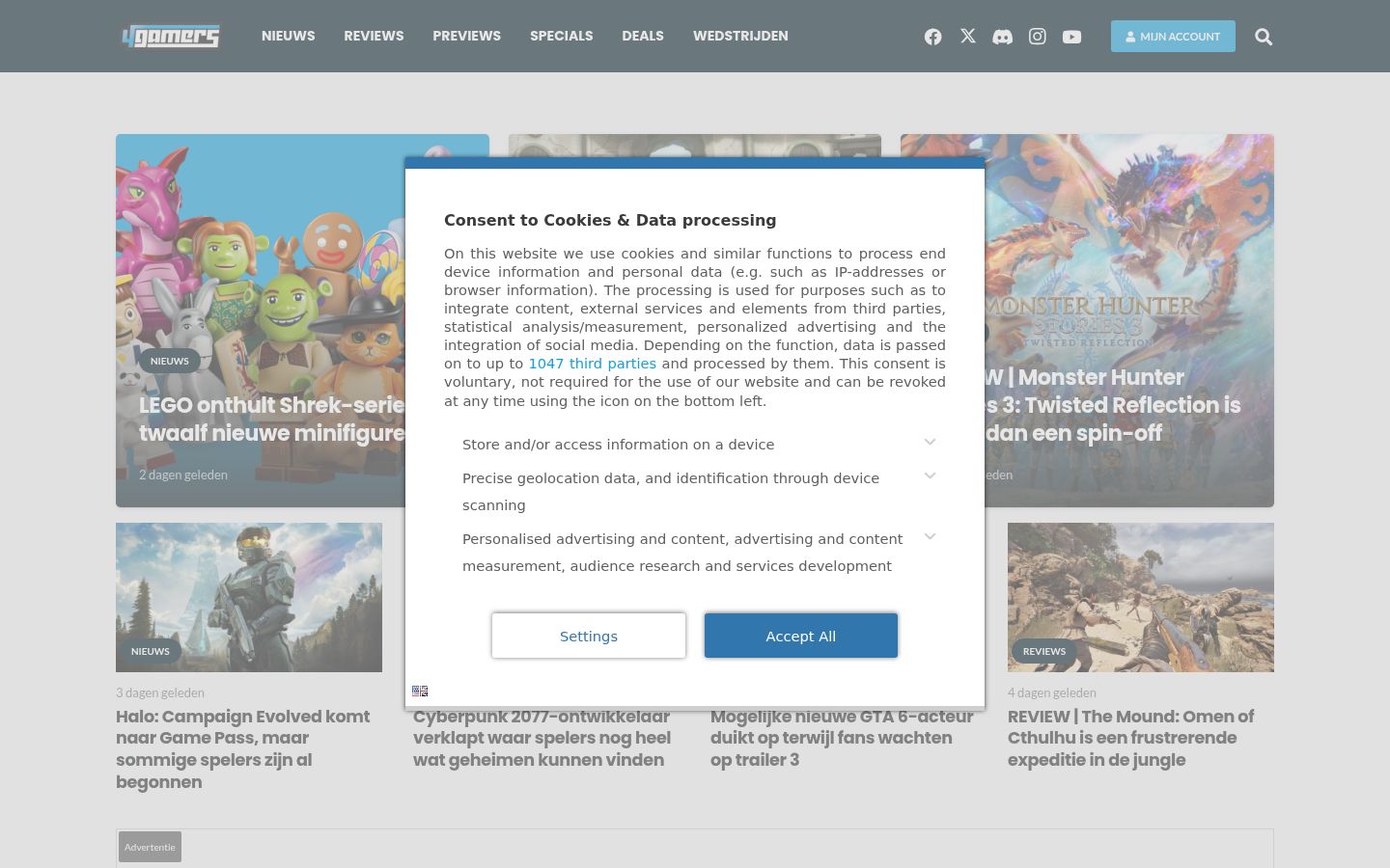 Screenshot del banner di consenso mostrato prima di qualsiasi interazione