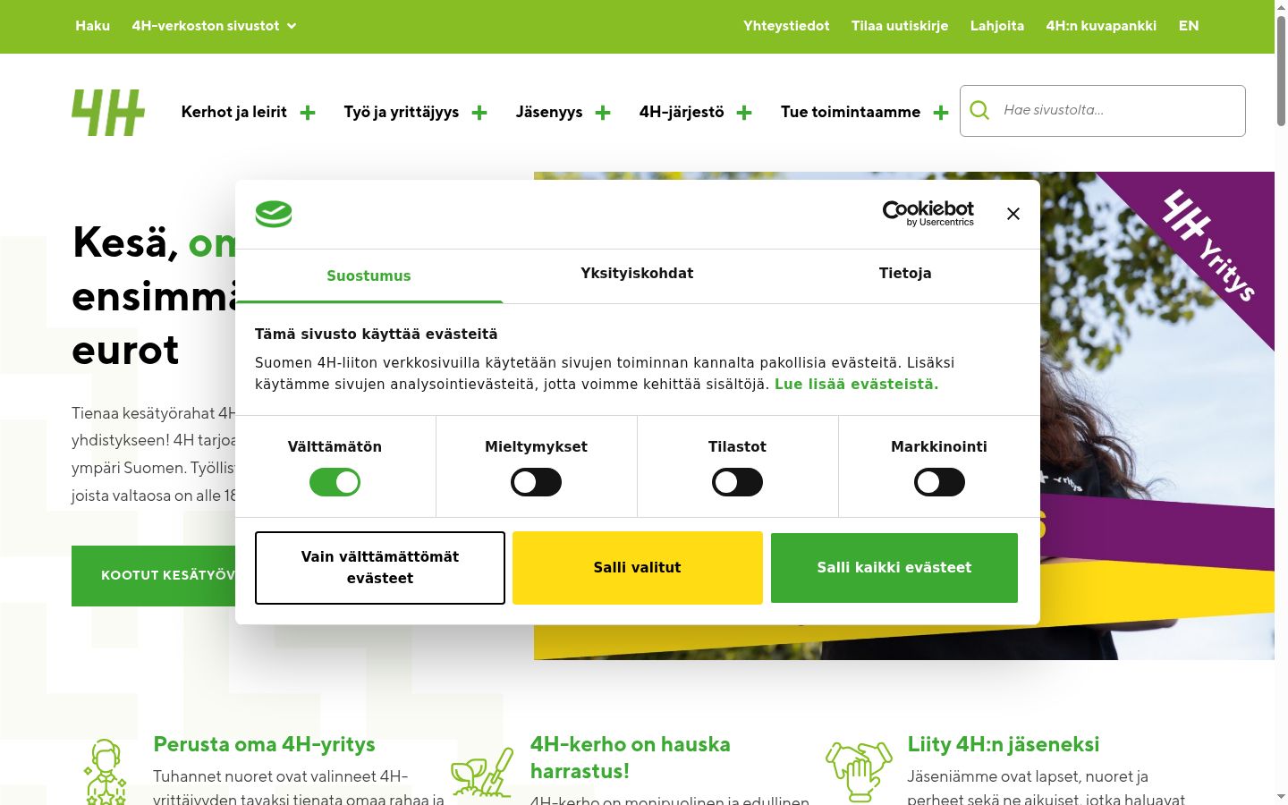 Snímek obrazovky baneru souhlasu zobrazeného před jakoukoli interakcí