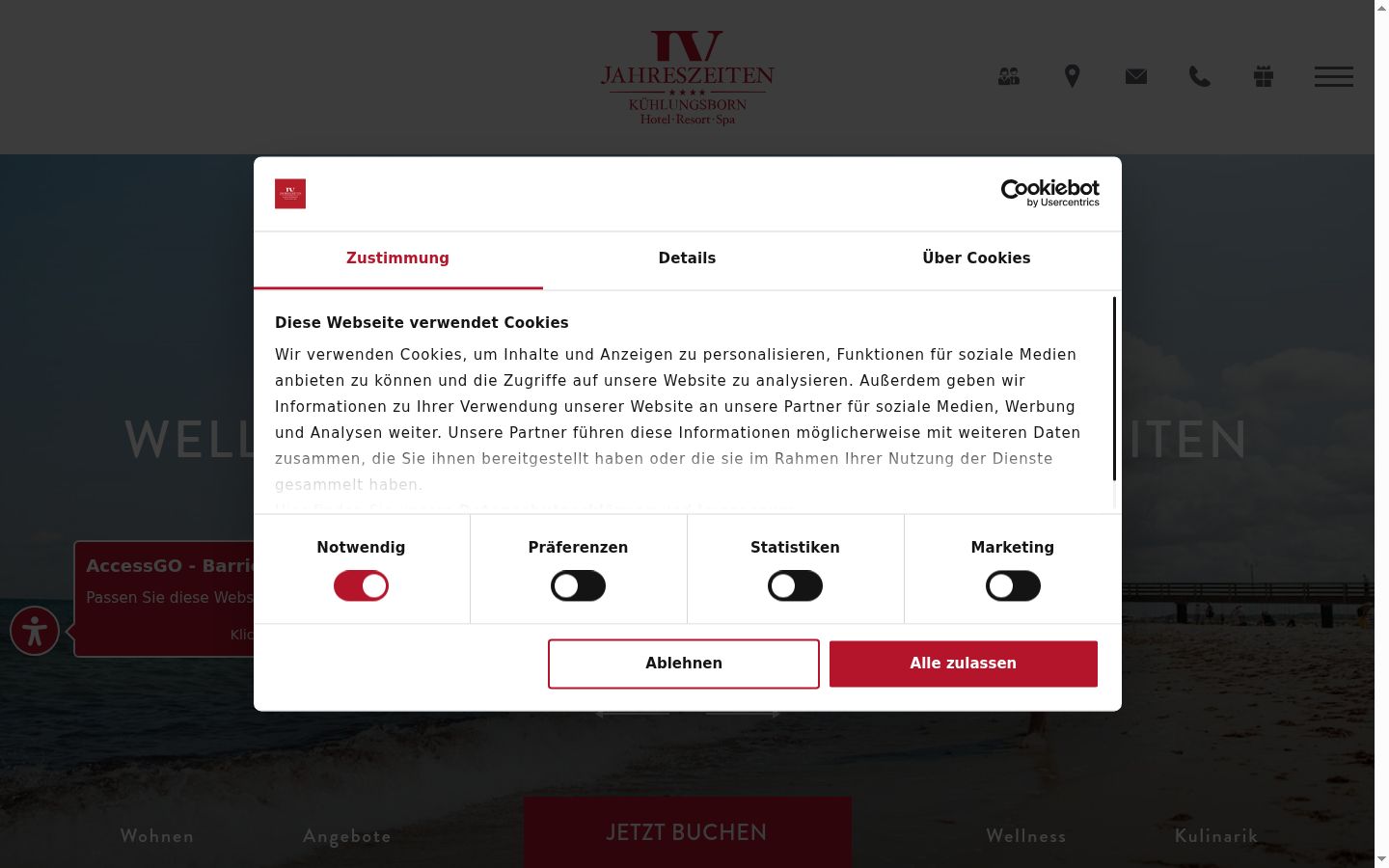 Captura de pantalla del banner de consentimiento mostrado antes de cualquier interacción