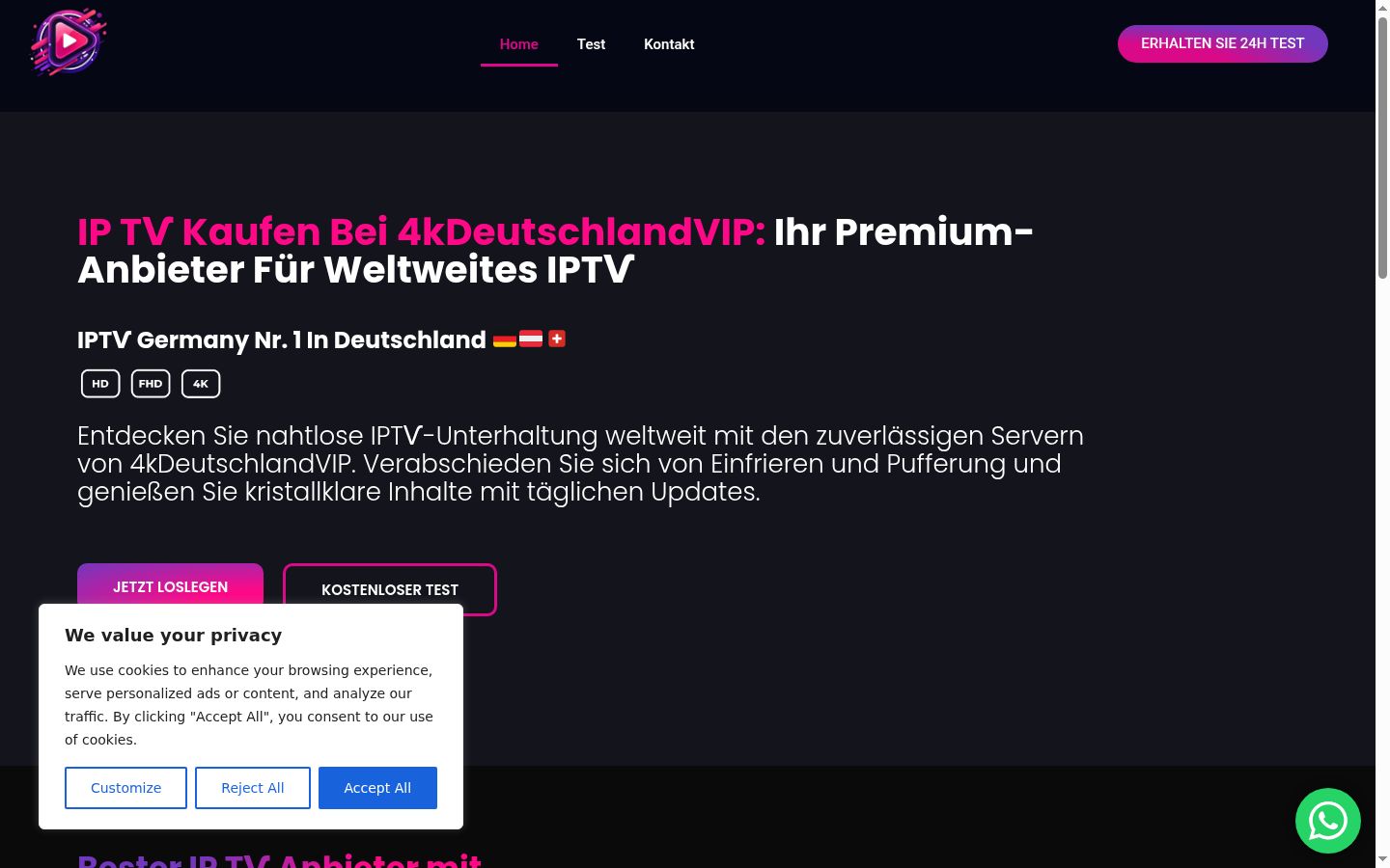 Screenshot des Einwilligungsbanners vor jeglicher Interaktion