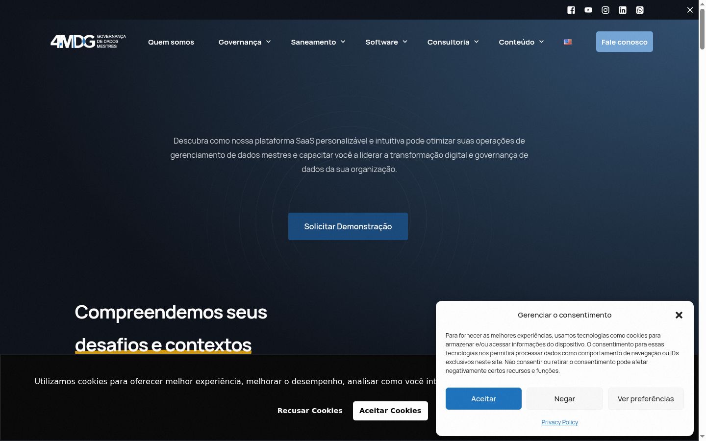 Screenshot del banner di consenso mostrato prima di qualsiasi interazione