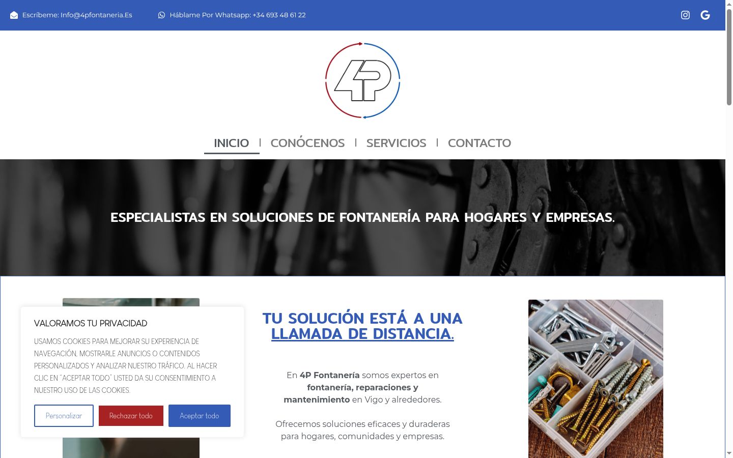 Captura de ecrã do banner de consentimento apresentado antes de qualquer interação