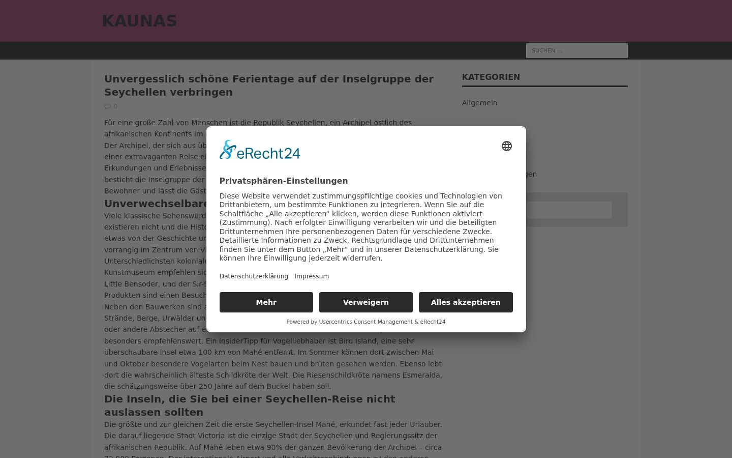 Screenshot des Einwilligungsbanners vor jeglicher Interaktion