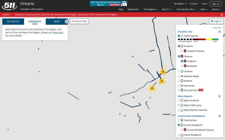 Screenshot of 511on.ca