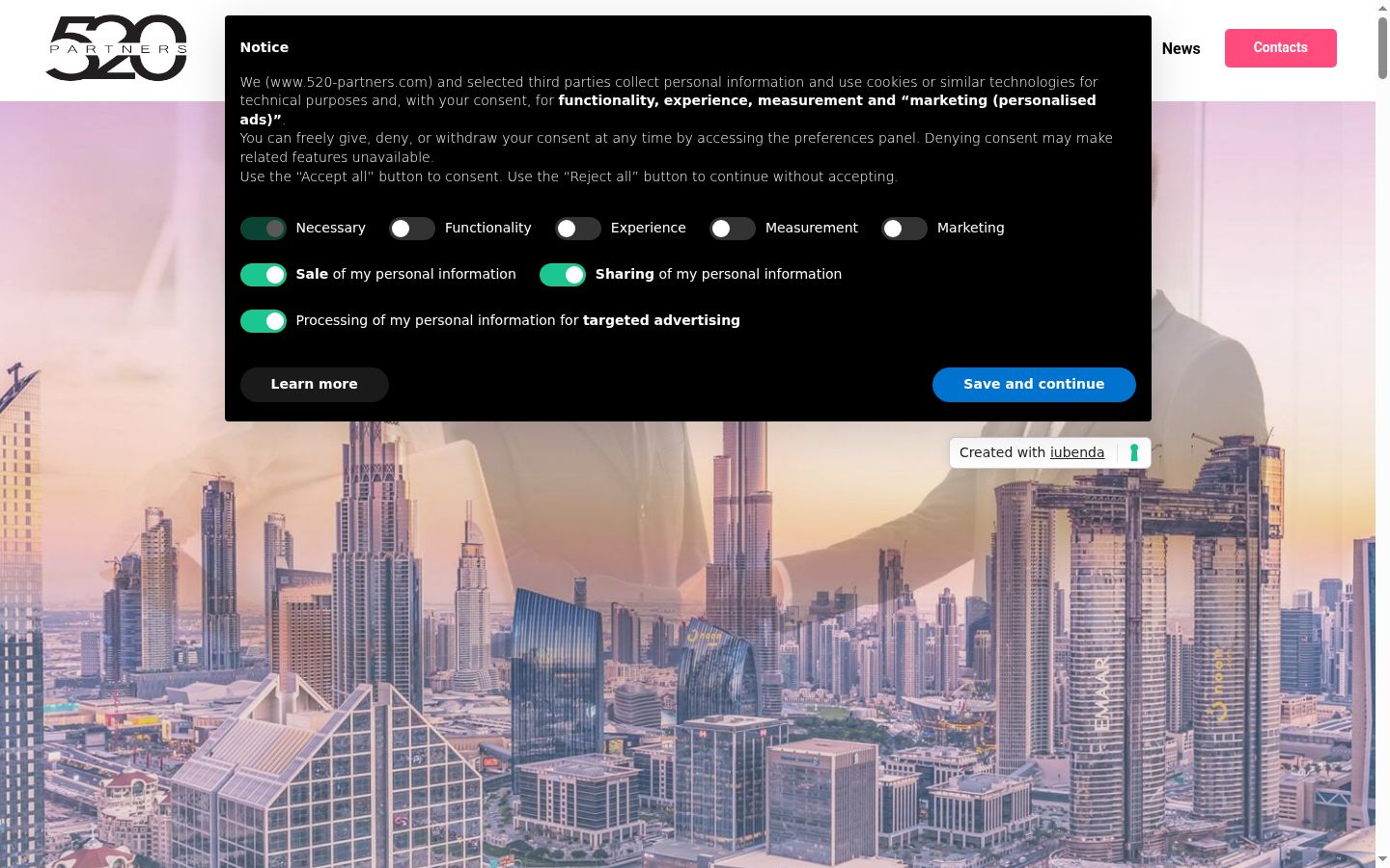 Screenshot des Einwilligungsbanners vor jeglicher Interaktion
