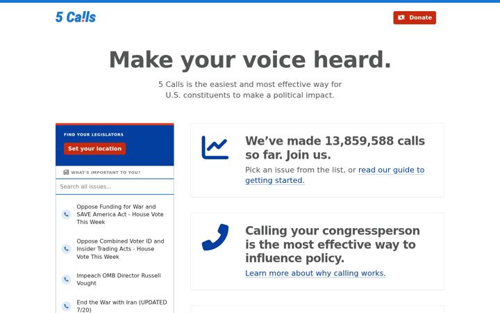 Screenshot of 5calls.org