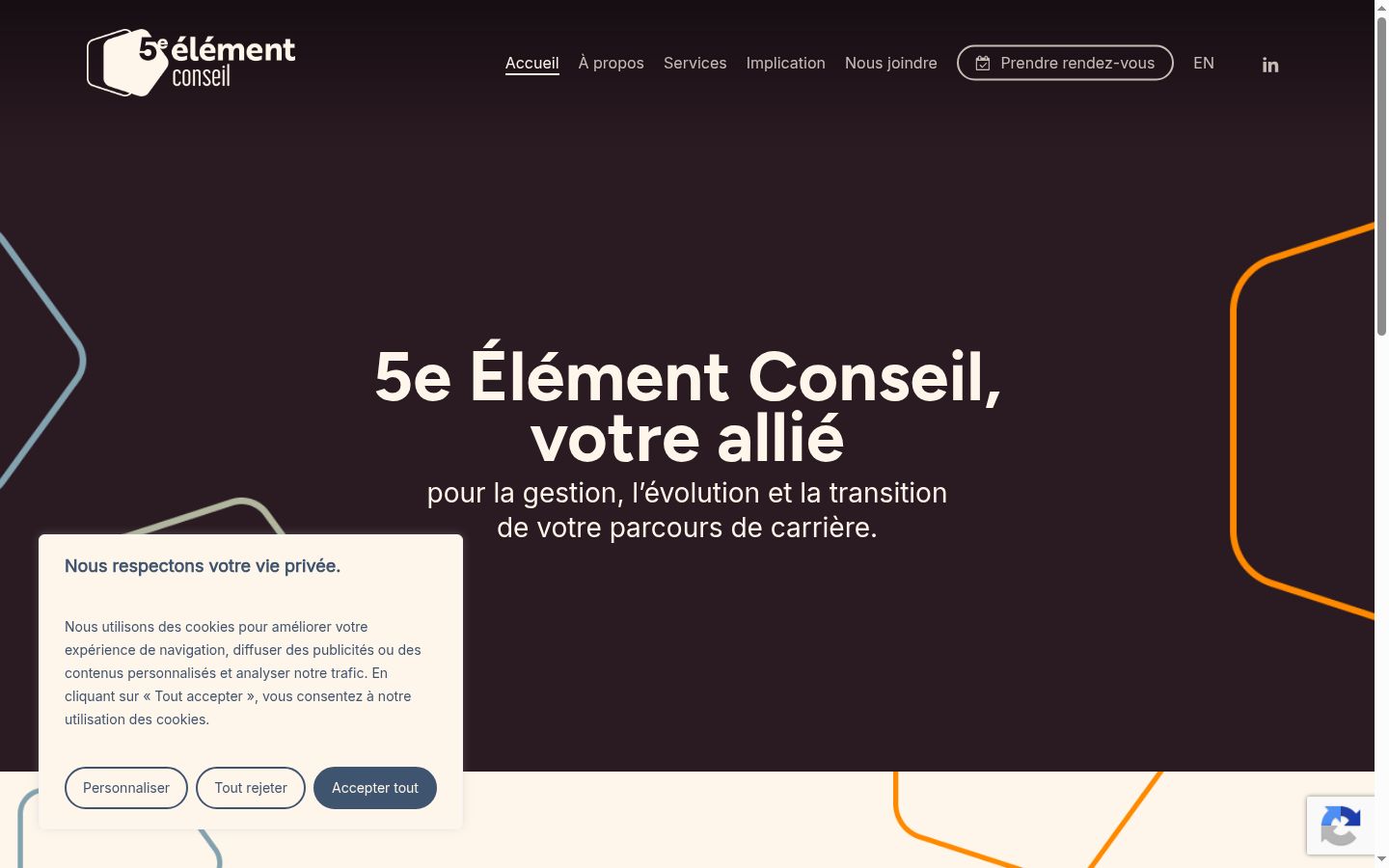 Capture d'écran de la bannière de consentement affichée avant toute interaction