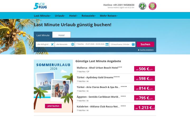 Ekrano kopija 5vorflug.de