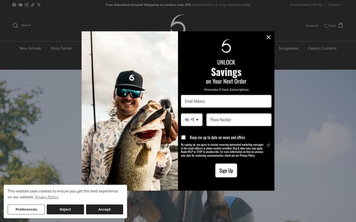 Screenshot of 6thsensefishing.com