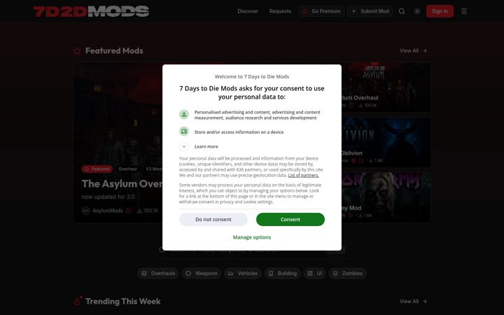 Screenshot of 7daystodiemods.com