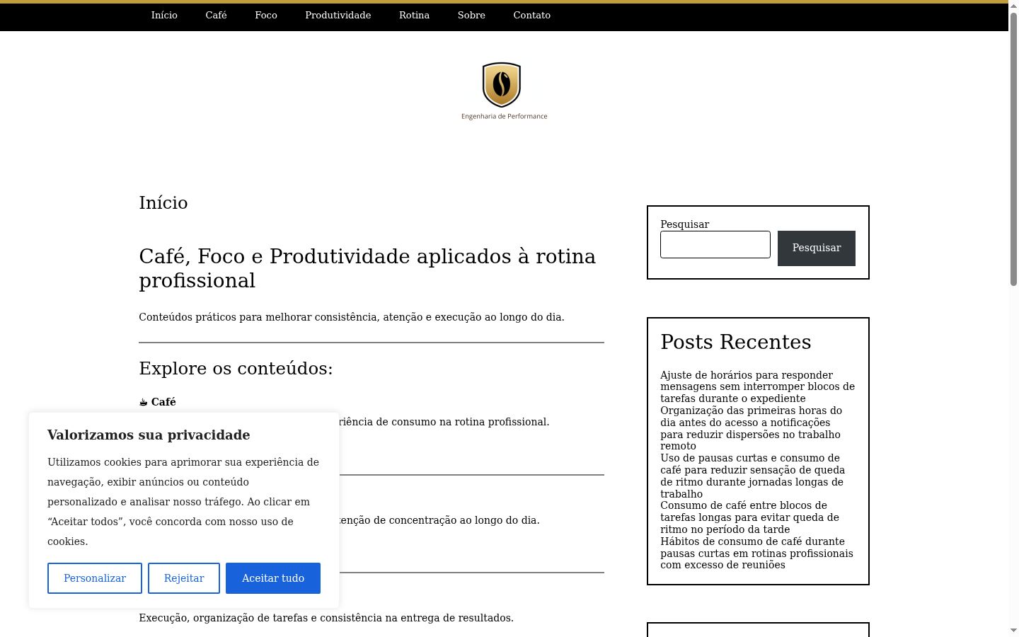 Captura de pantalla del banner de consentimiento mostrado antes de cualquier interacción
