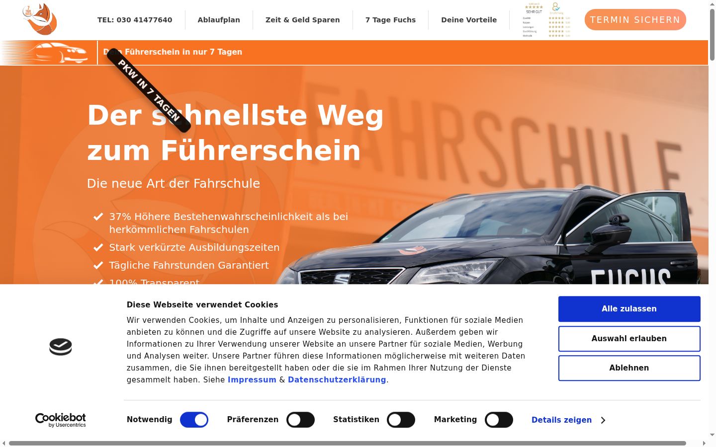 Screenshot des Einwilligungsbanners vor jeglicher Interaktion