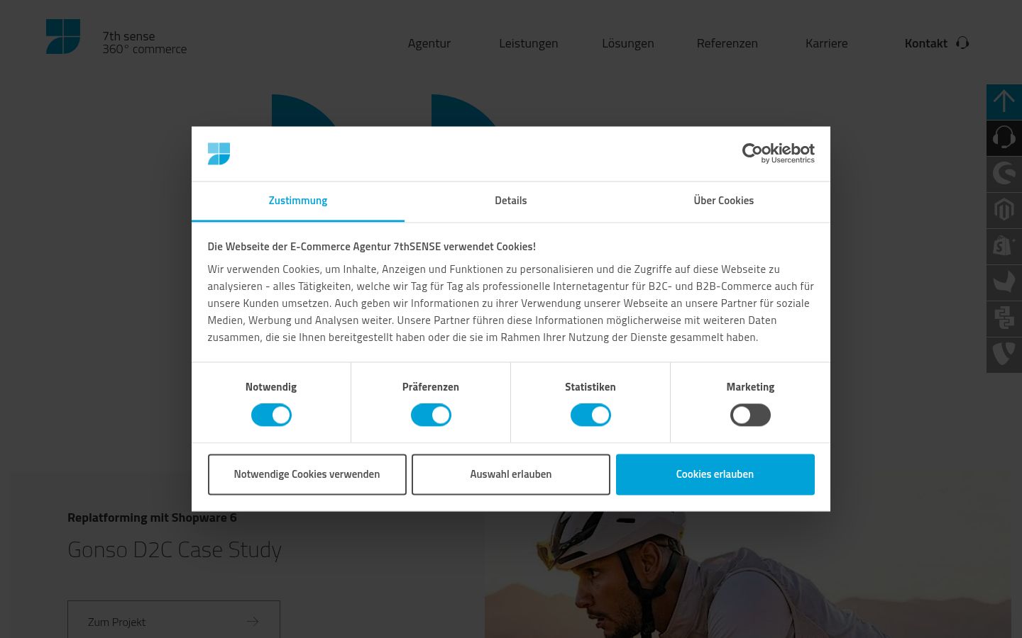 Screenshot des Einwilligungsbanners vor jeglicher Interaktion