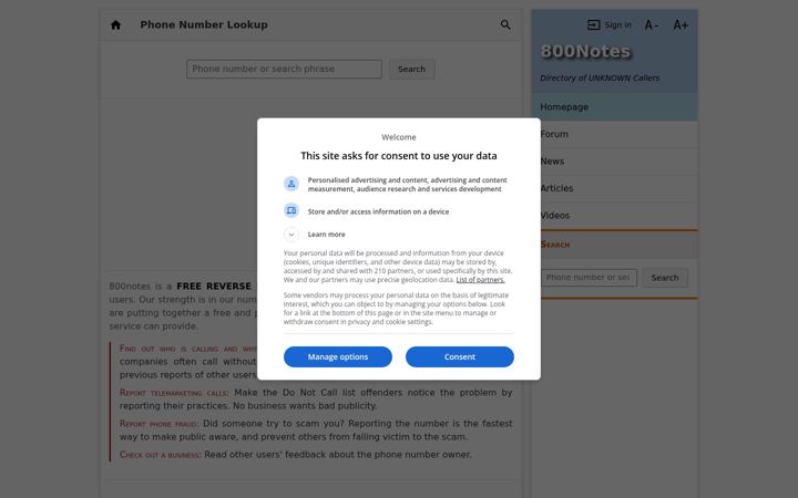 Screenshot of 800notes.com