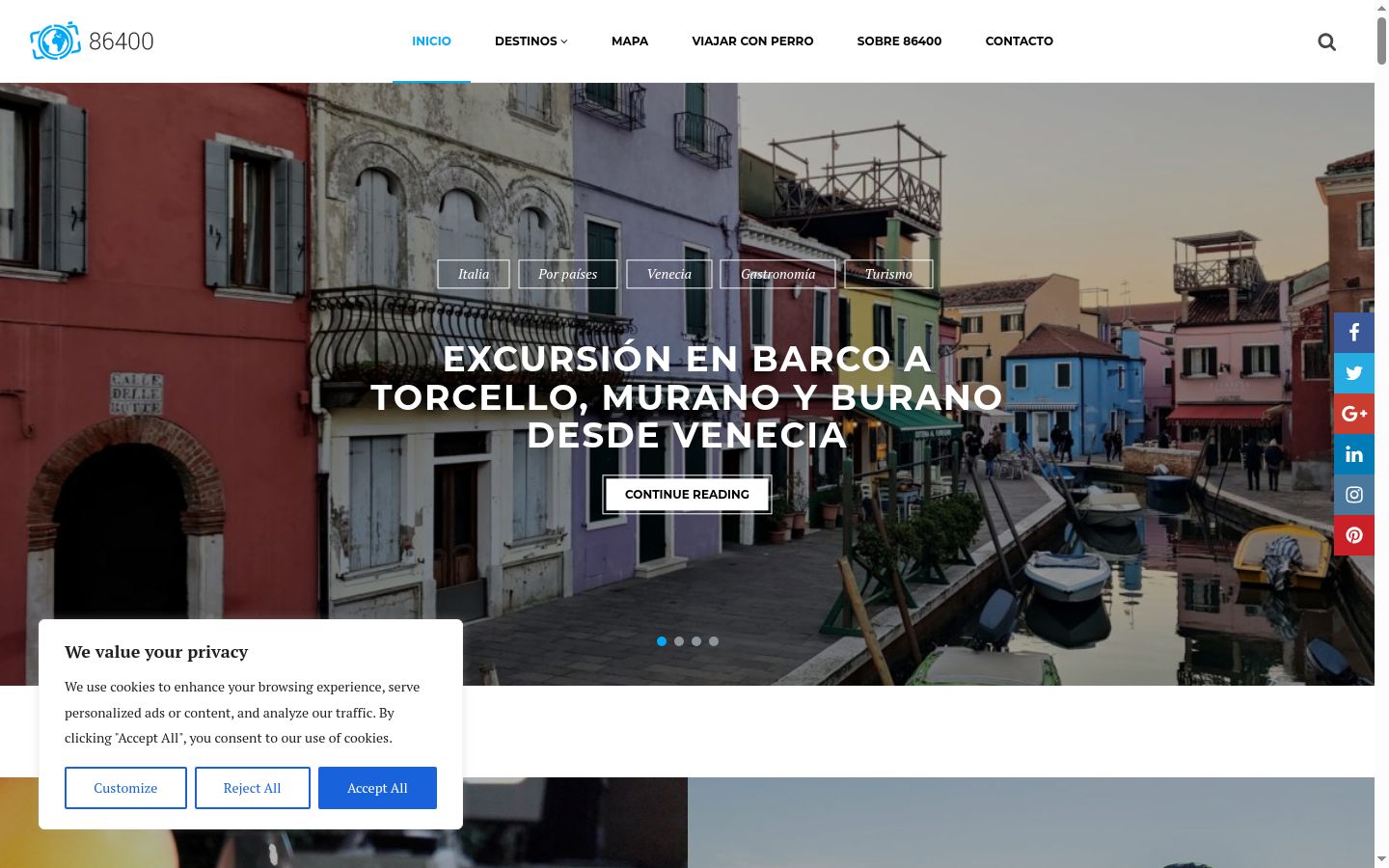 Screenshot del banner di consenso mostrato prima di qualsiasi interazione