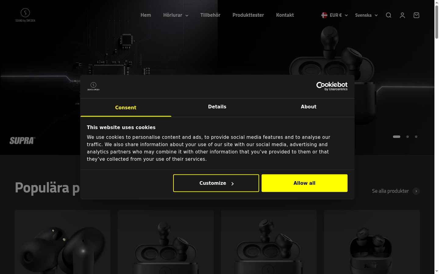 Screenshot of the consent banner shown before any interaction