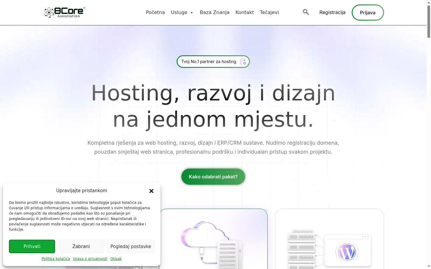 Snimka zaslona bannera za privolu prikazanog prije bilo kakve interakcije