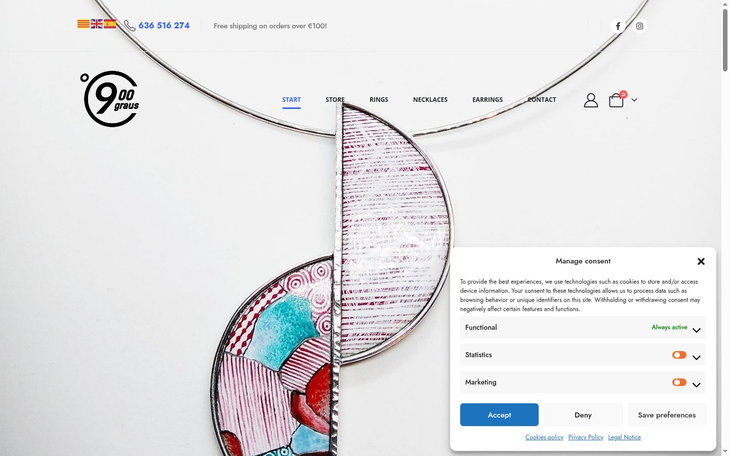 Screenshot del banner di consenso mostrato prima di qualsiasi interazione