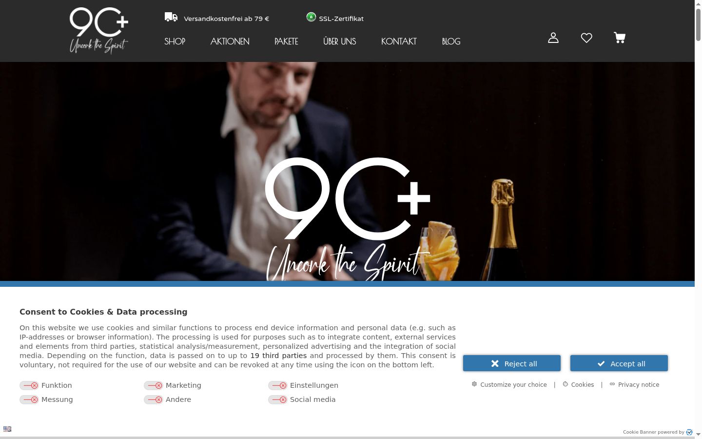 Screenshot del banner di consenso mostrato prima di qualsiasi interazione