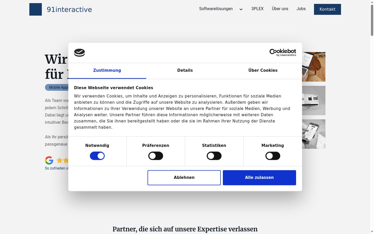 Screenshot of the consent banner shown before any interaction