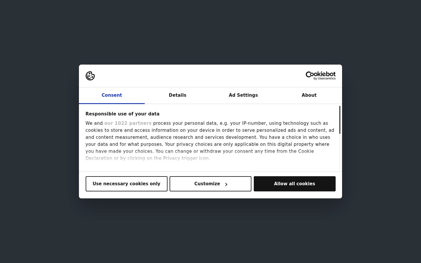 Screenshot of the consent banner shown before any interaction