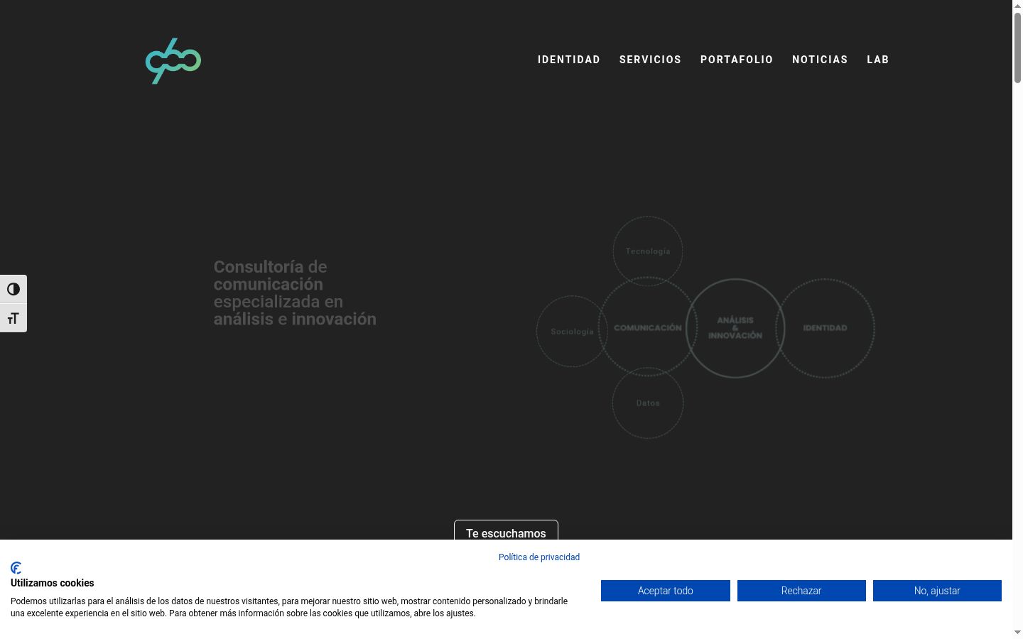 Captura de ecrã do banner de consentimento apresentado antes de qualquer interação