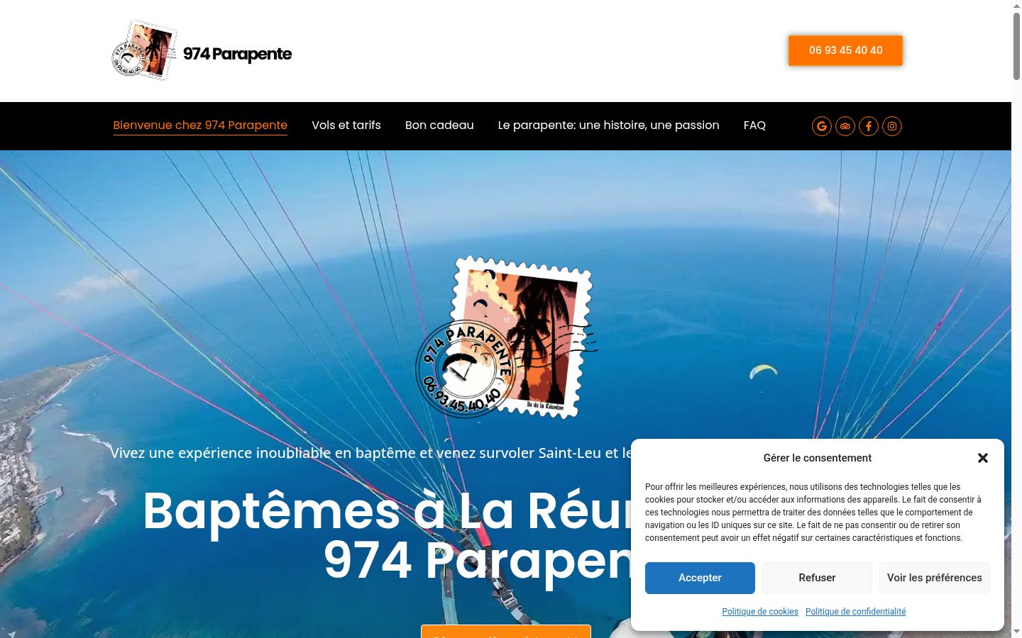 Captura de pantalla del banner de consentimiento mostrado antes de cualquier interacción