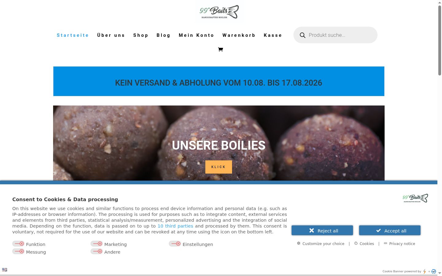 Screenshot des Einwilligungsbanners vor jeglicher Interaktion