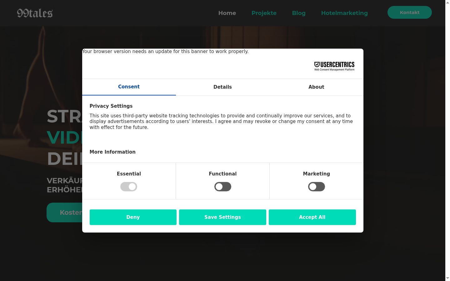 Screenshot del banner di consenso mostrato prima di qualsiasi interazione