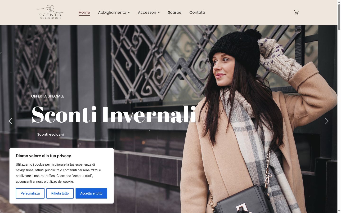 Screenshot del banner di consenso mostrato prima di qualsiasi interazione