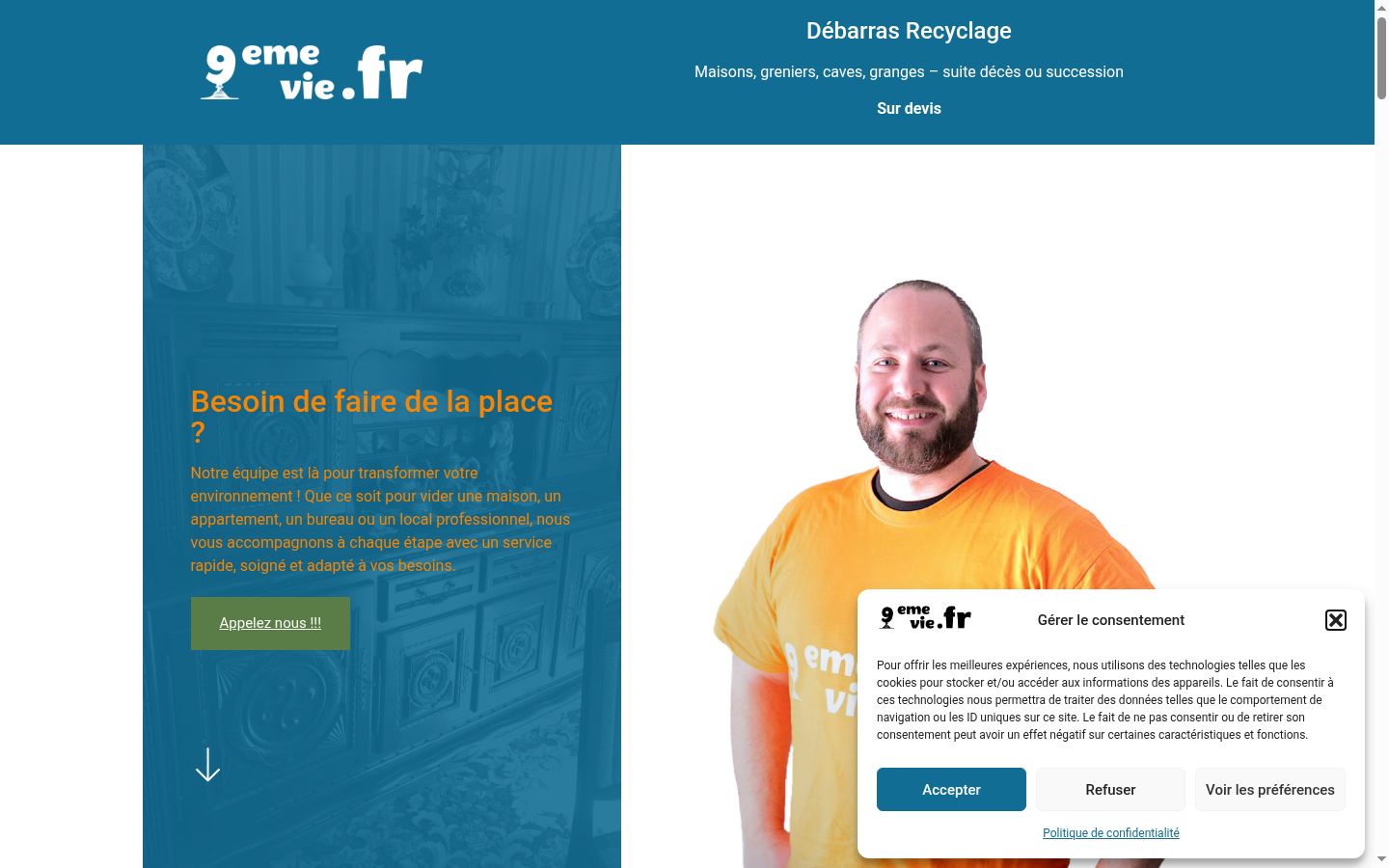 Capture d'écran de la bannière de consentement affichée avant toute interaction