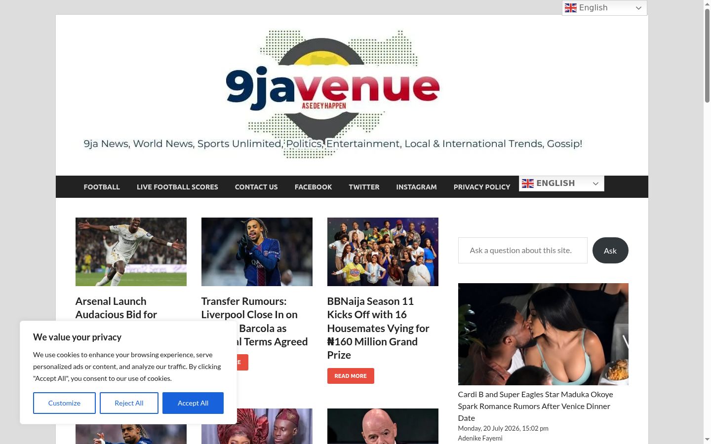 Screenshot del banner di consenso mostrato prima di qualsiasi interazione