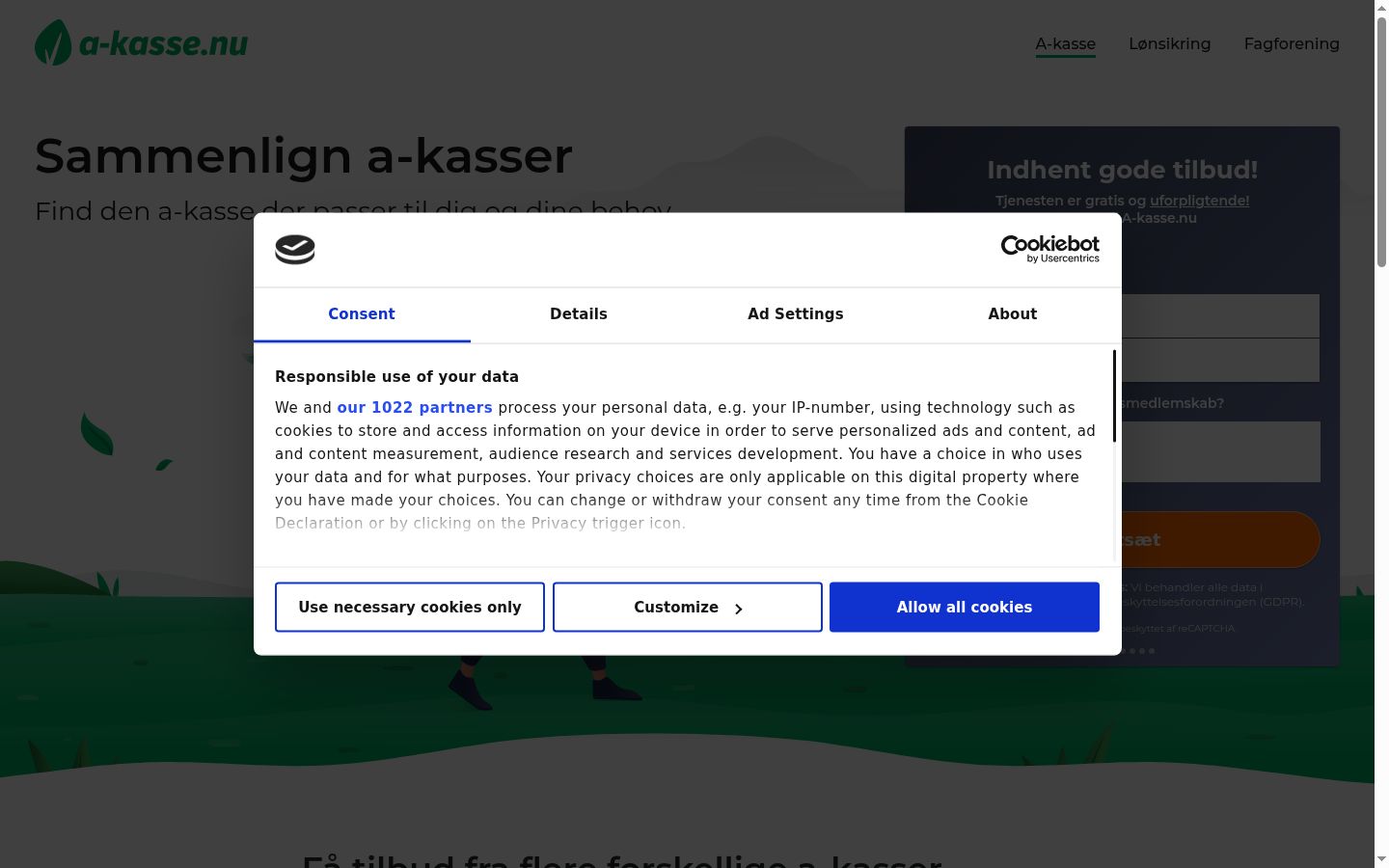 Screenshot tal-banner tal-kunsens muri qabel kwalunkwe interazzjoni