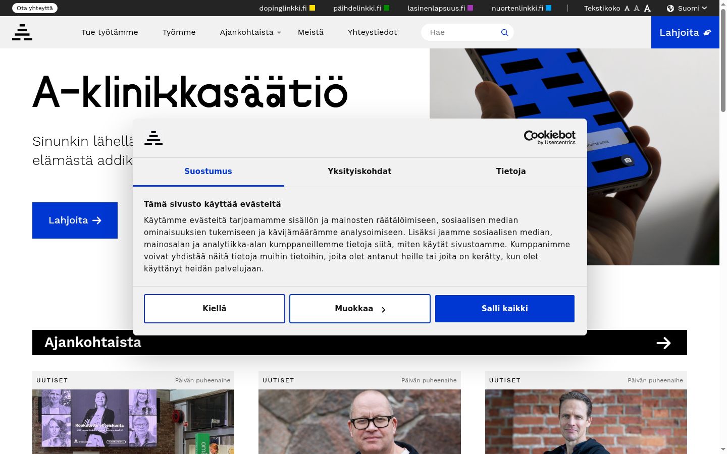 Snimka zaslona bannera za privolu prikazanog prije bilo kakve interakcije