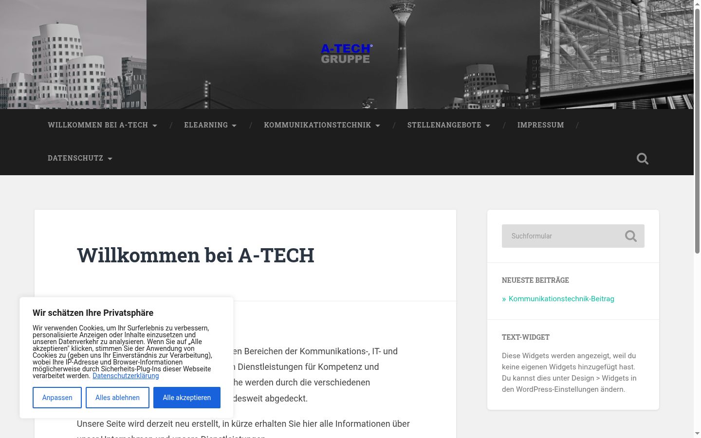 Screenshot des Einwilligungsbanners vor jeglicher Interaktion