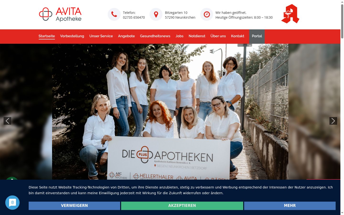 Screenshot des Einwilligungsbanners vor jeglicher Interaktion