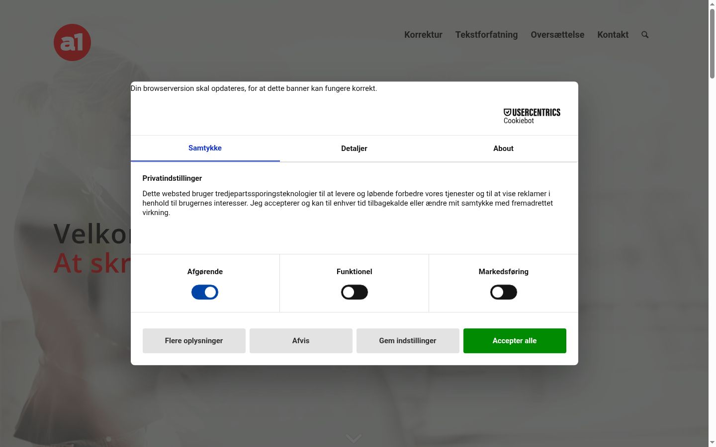 Zrzut ekranu banera zgody wyświetlanego przed jakąkolwiek interakcją